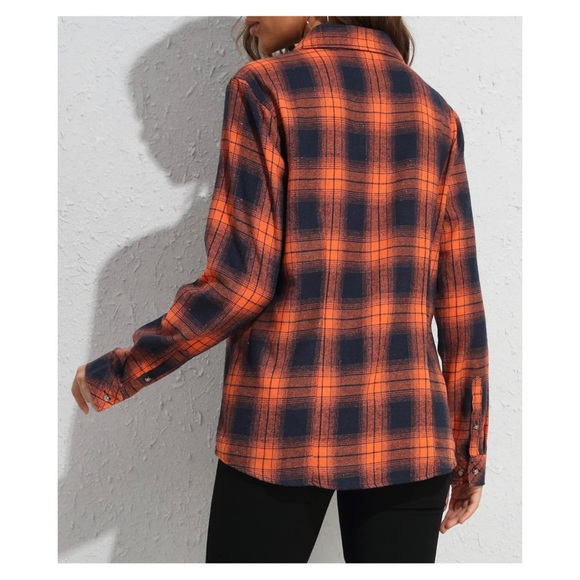 Womens | Orange & Navy Flannel Shirt | Small - Picture 3 of 9